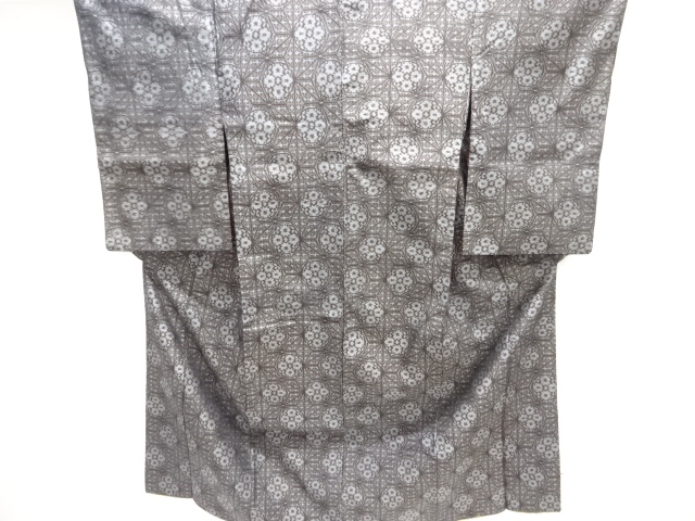 JAPANESE KIMONO / ANTIQUE KIMONO / SILK / TSUMUGI / WOVEN ABSTRACT PATTERN